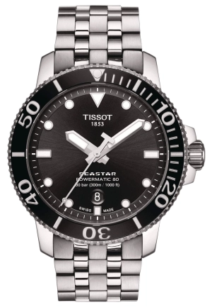 Tissot T-Sport Seastar 1000 Automatic Powermatic 80 Stainless Steel Black Dial Date Divers Mens Watch T120.407.11.051.00
