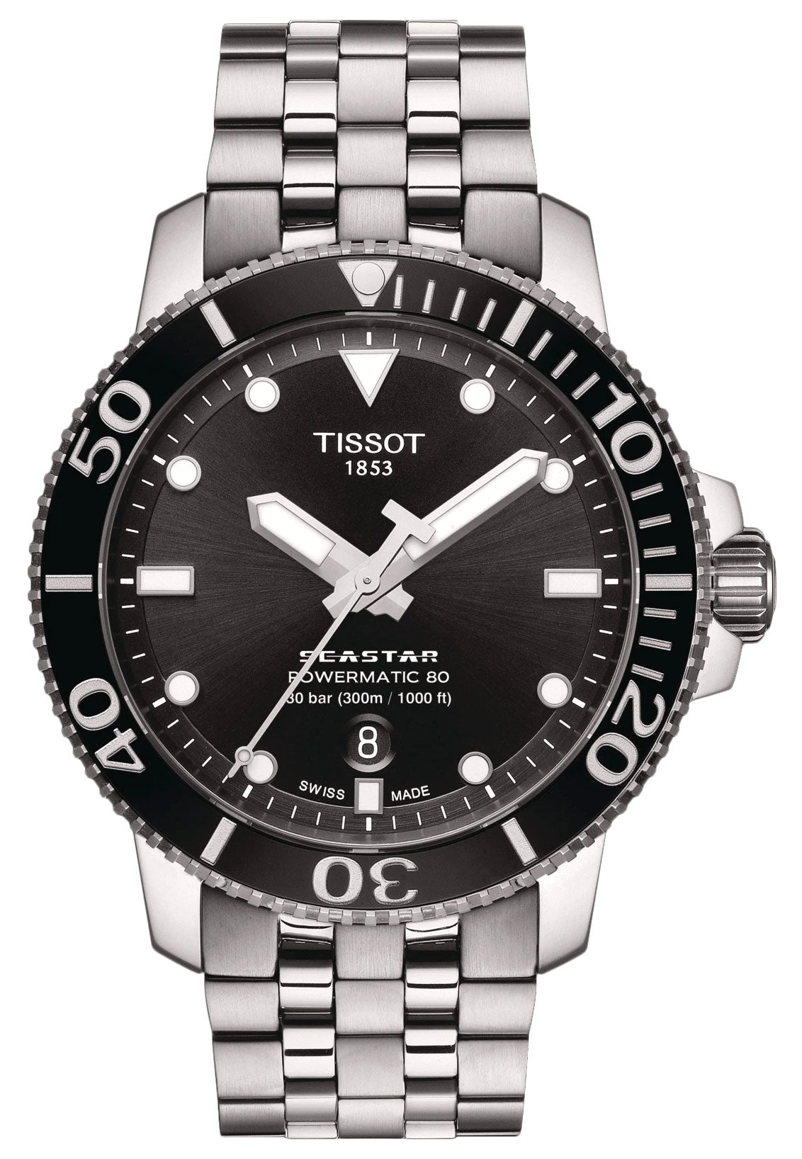 Tissot T-Sport Seastar 1000 Automatic Powermatic 80 Stainless Steel Black Dial Date Divers Mens Watch T120.407.11.051.00