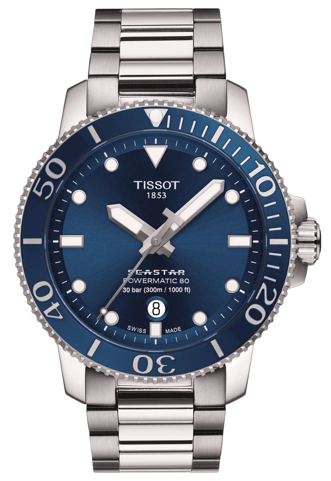 Tissot T-Sport Seastar 1000 Automatic Powermatic 80 Stainless Steel Blue Dial Date Divers Mens Watch T120.407.11.041.03