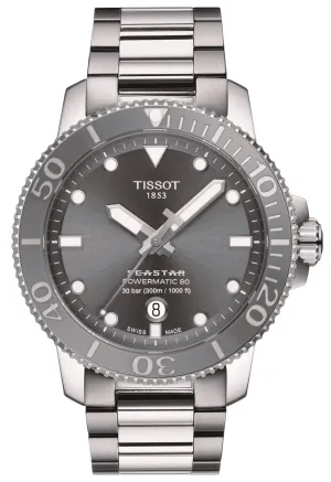 Tissot T-Sport Seastar 1000 Automatic Powermatic 80 Stainless Steel Gray Dial Date Divers Mens Watch T120.407.11.081.01