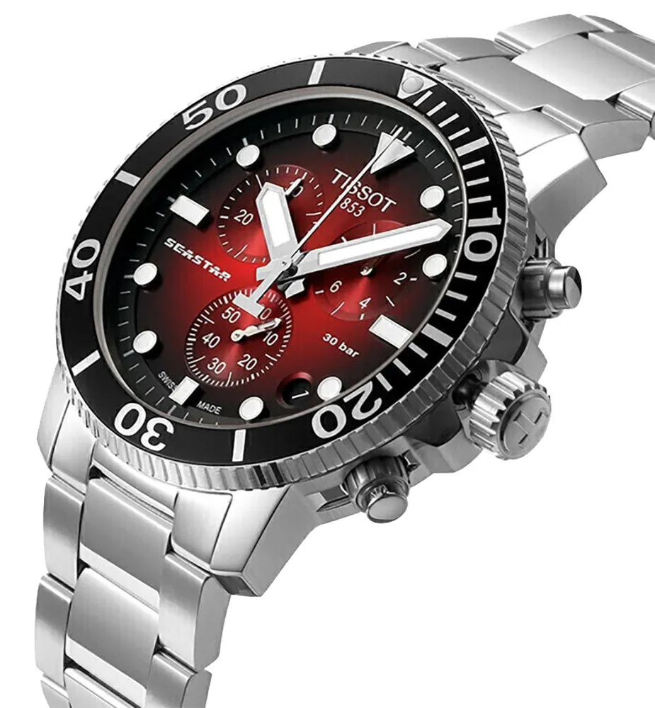 Tissot T-Sport Seastar 1000 Chronograph Stainless Steel Red Dial Date Divers Quartz Mens Watch T120.417.11.421.00