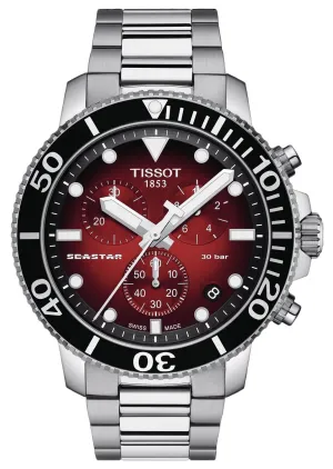 Tissot T-Sport Seastar 1000 Chronograph Stainless Steel Red Dial Date Divers Quartz Mens Watch T120.417.11.421.00