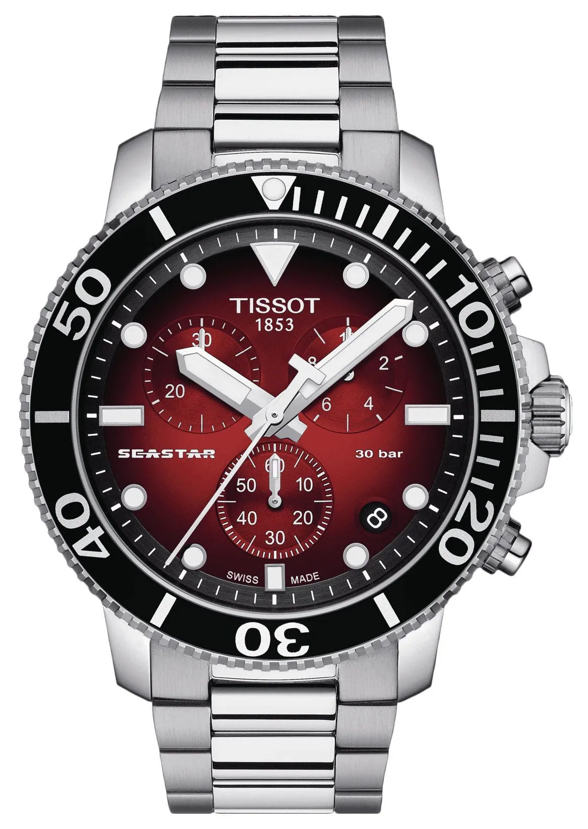 Tissot T-Sport Seastar 1000 Chronograph Stainless Steel Red Dial Date Divers Quartz Mens Watch T120.417.11.421.00