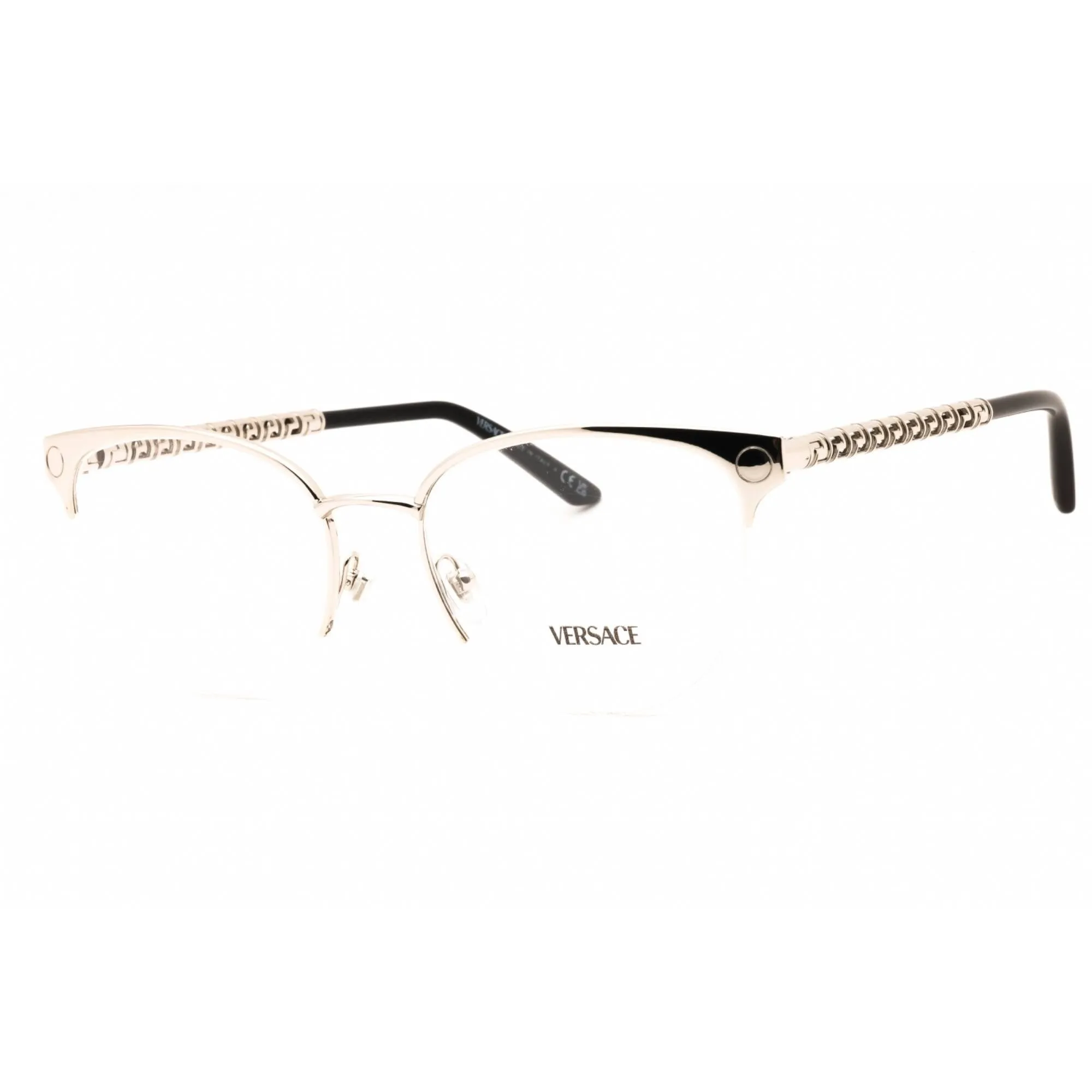 Versace Women's Eyeglasses - Silver Metal Cat Eye Half Rim Frame | 0VE1297 1000