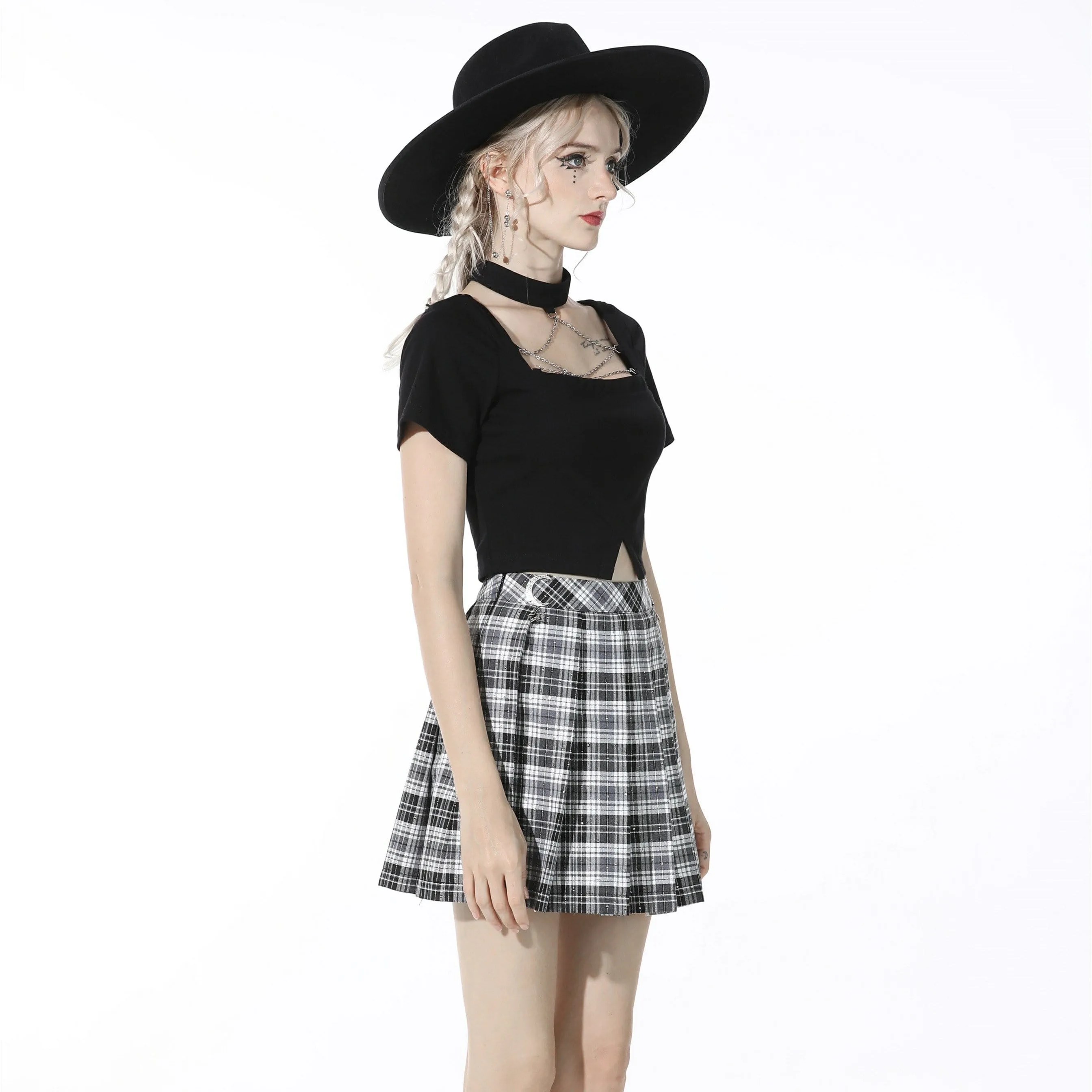 Women's Gothic Plaid Pleated Short Skirt