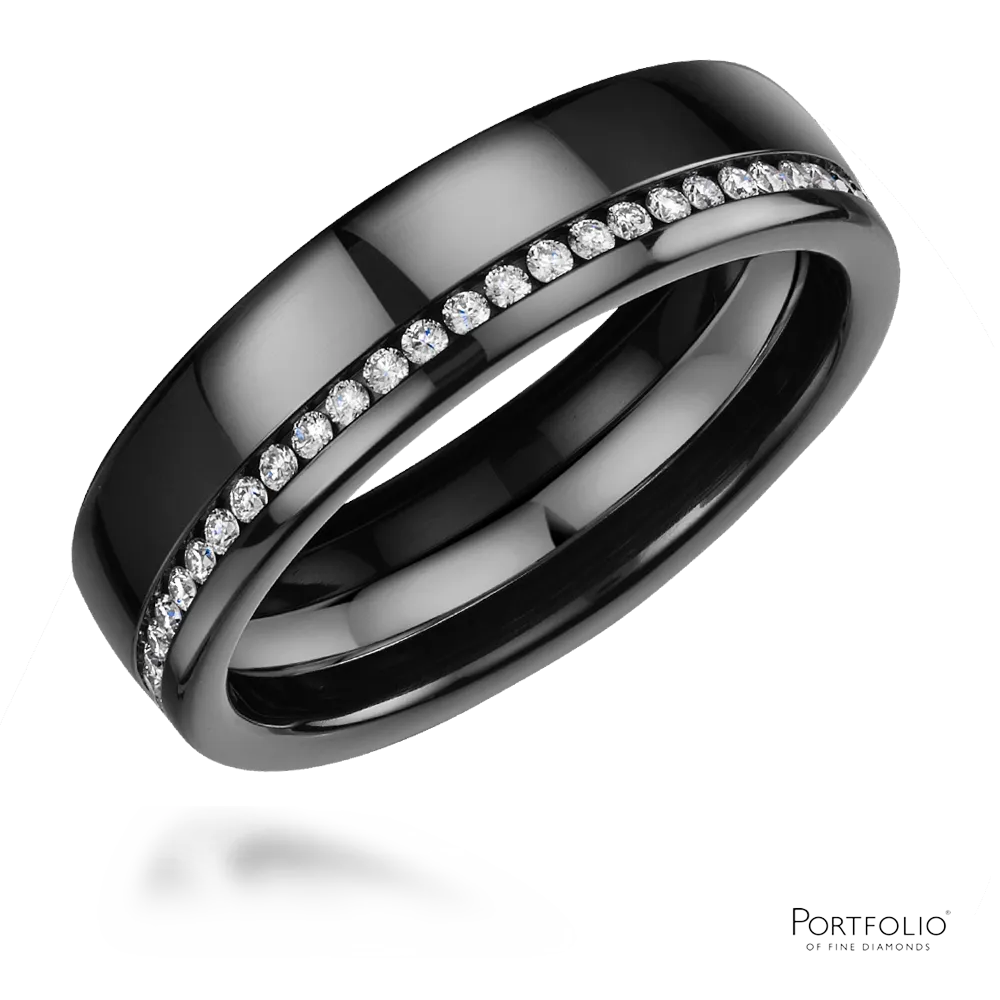 Zirconium And Diamond 6mm Wedding Ring